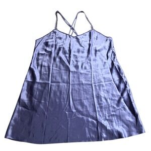 California Miss Purple Satin Nightgown Lace Trim Strappy Back 2X 22W 24W 008880